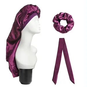 Échantillon gratuit Logo personnalisé Double couche femmes Designer Bonnet En Satin réversible Bonnets de cheveux avec Logo personnalisé