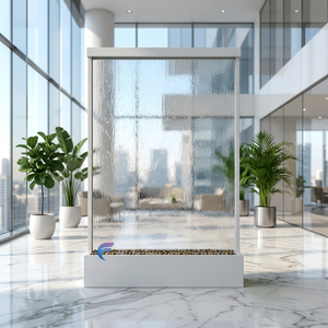 Modern Freestanding Tempered Glass Waterfall Wall Fountain Indoor Water Feature Translucent Panel Frame Structure Contemporary - Product Image 1