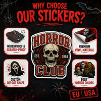 Autocollants en vinyle découpés sur mesure avec logo personnalisé, impression UV, résistants au lave-vaisselle, série d'horreur Halloween, étiquettes décoratives pour les étagères des magasins