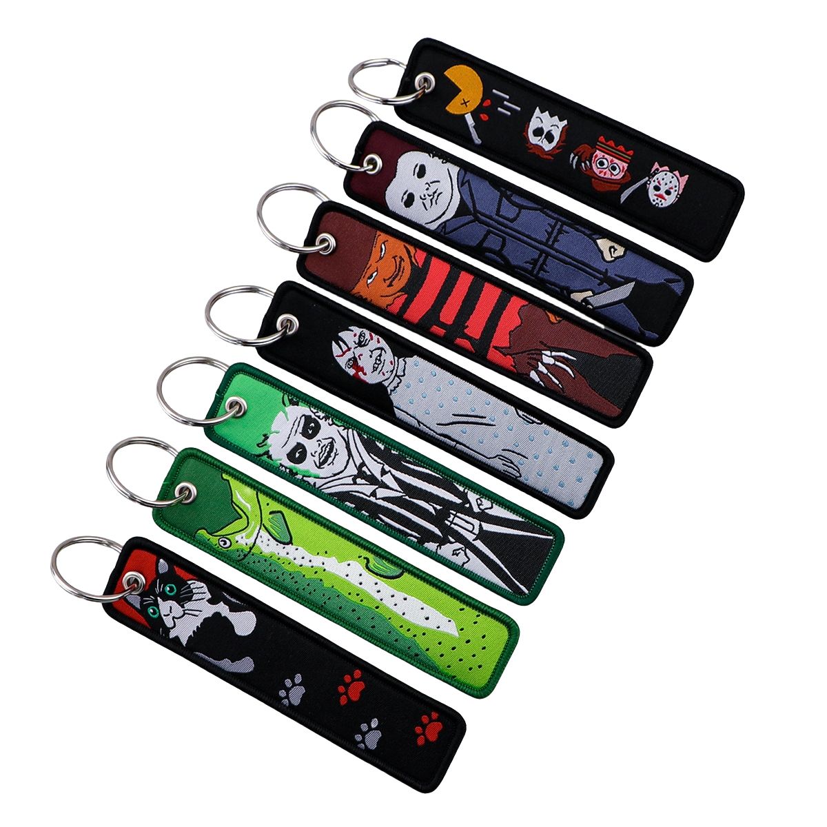 新款万圣节钥匙圈批发定制吓人鬼脸钥匙标签刺绣钥匙圈飞行标志编织钥匙圈动漫, image size:1200x1200