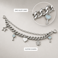 Chaîne de chaussures en argent avec breloques étoile, clé et cœur pour femmes, chaîne à maillons gourmette en alliage de zinc, longueur personnalisée, OEM ODM GRS