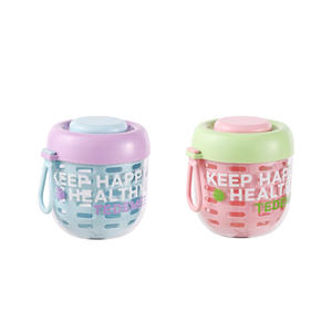 Vaso de frutas de doble pared Happy Meal con tapa de drenaje y cuchara, contenedor portátil para ensalada, para desayuno, almuerzo o comida para llevar. - Product Image 4