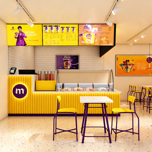 Airy Luxe Bakery & Coffee Market Stall Featuring Glass Display Case, Open Tiered Shelving, and Integrated Warm Lighting - Product Image 1