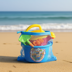 Kids Beach Bucket Set with Watering Can Shovel and Rake Plastic Sand Play <b>Toy</b> in Mesh Bag - Product Image 3