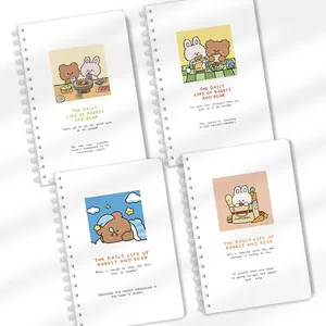 Cuaderno ecológico de cinco estrellas para viajes, libreta de trabajo recargable con diseño de oso y conejo en espiral