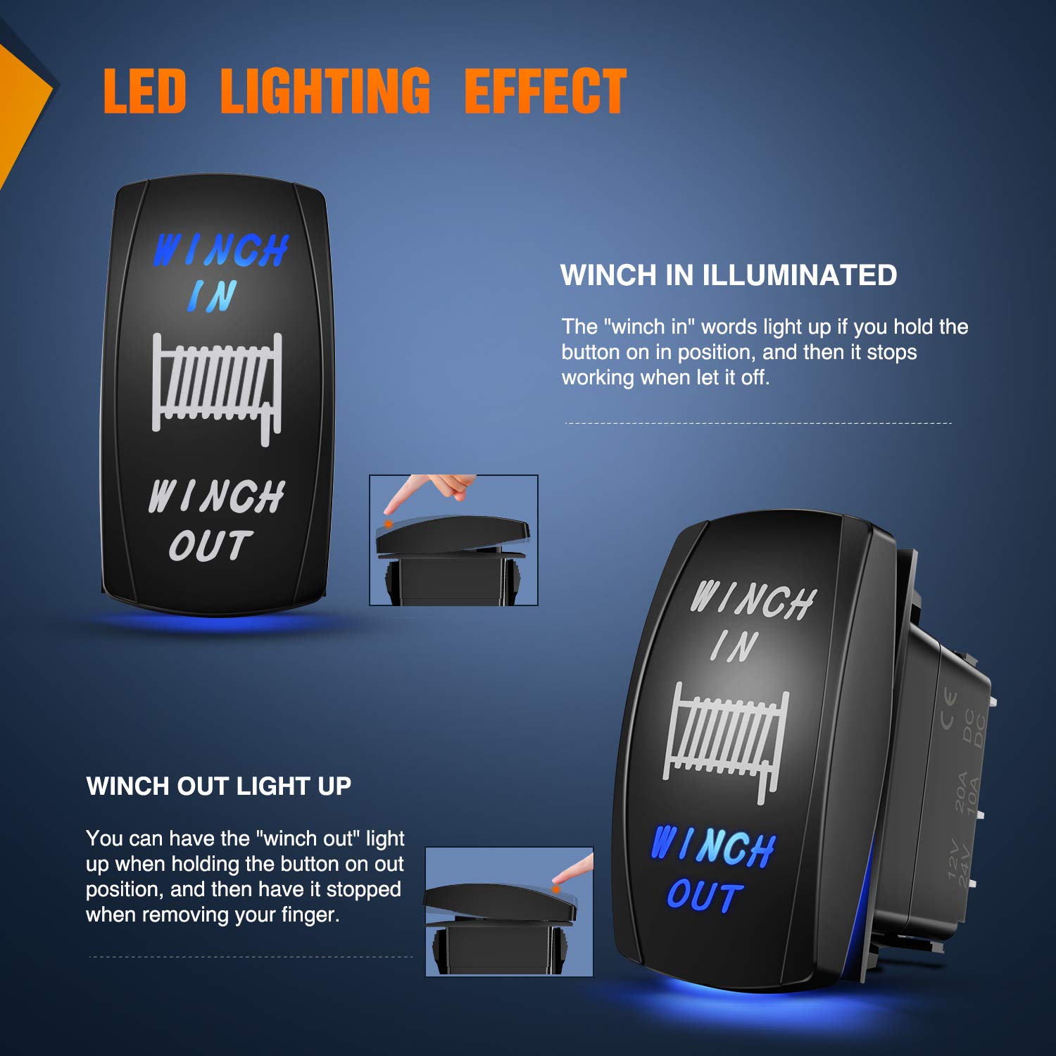 Momentary Laser Rocker Switch 7pin Winch