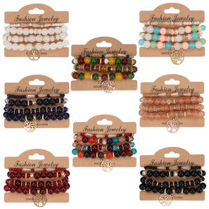 Joyería de moda, conjunto de pulseras con cuentas y dijes del Árbol de la Vida, de varias capas, con piedras naturales, unisex, regalo 2023 - Product Image 1