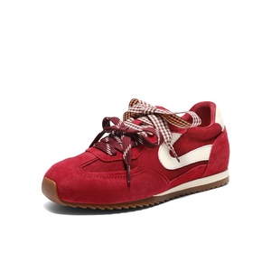 Chaussures de sport rétro rouges pour femmes avec talonnette intégrée, en cuir véritable, semelle souple, style Forrest Gump, baskets décontractées - Product Image 4