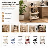 Chariot utilitaire roulant en métal à 3 niveaux avec plateau en bois et roues verrouillables pour le rangement de cuisine (vente en gros)