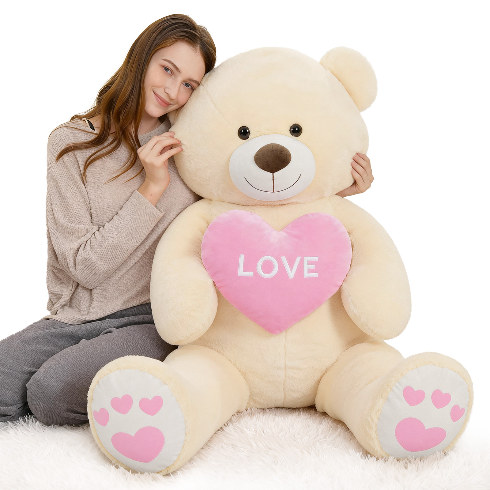 Beige Love Heart Teddy Bear