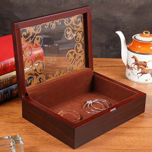 Boîte-cadeau en bois de luxe de style chinois avec gravure mate recouverte de verre, boîte à bijoux en bois, boîte de collection recyclable - Product Image 1