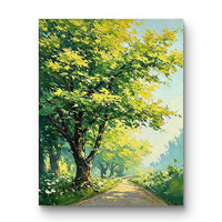 Peinture abstraite de paysage de sentier forestier ensoleillé, art mural, paysage d'arbres verts, impression numérique, toile 6 couleurs, imperméable, respectueux de l'environnement