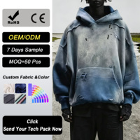 Sweat-shirts à capuche surdimensionnés personnalisés en coton, lavage à l'acide, brodés, zippés, coupe-vent, écologiques, unisexe, avec étiquette personnalisée