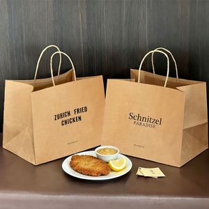 Eco-Friendly Recyclable Custom Printed Your Own Logo Restaurant Catering Schnitzel Takeaway Packaging Kraft Brown Paper <b>Bag</b> - Product Image 1