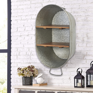 Toallero Montado en la pared Estante de baño industrial Granja Baño rústico Bañera de lavado galvanizada Estantes de pared de madera <span class=keywords><strong>para</strong></span> almacenamiento - Product Image 4