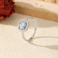 Bagues pour femmes en argent sterling S925 plaqué rhodium, luxueuses, scintillantes, bleu marine, moissanite taille brillant, sertie halo à griffes, certifiées CMA