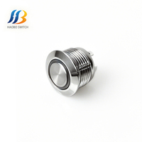 Bouton-poussoir intelligent HB étanche IP65 en laiton, 12 mm, tête haute, bleu, 24 V, avec symbole d'alimentation LED lumineux et indicateur 1NO