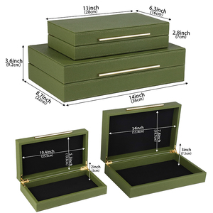 Juego de 2 cajas de joyería de cuero sintético verde <span class=keywords><strong>oliva</strong></span>, cajas decorativas, caja de recuerdo de anidación grande, organizador de joyas - Product Image 2