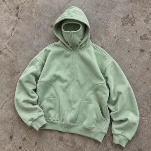 Hooded Sweatshirt with Built in Mask Balaclava Recycled Organic Cotton Hi Vis Polar Fleece <strong>Jumpers</strong> Distressed Faded Black Hoodie - Product Image 2