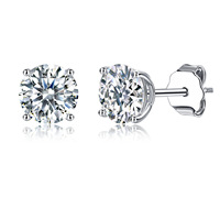 S925 Sterling Zilver Moissanite Ronde oorknopjes met vier tanden en fruitdesign Bruiloftssieraden Licht luxe veelzijdig zilver
