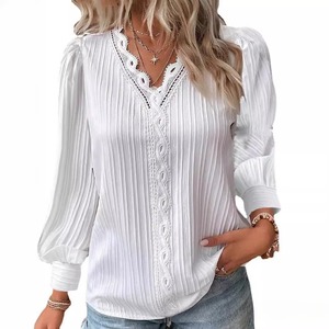 Camicette in pizzo slim fit da <span class=keywords><strong>donna</strong></span> a maniche lunghe con scollo a V, tinta unita, <span class=keywords><strong>taglie</strong></span> <span class=keywords><strong>forti</strong></span>, <span class=keywords><strong>abbigliamento</strong></span> femminile - Articolo caldo del momento - Product Image 1