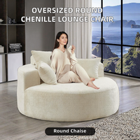 Chaise longue surdimensionnée moderne en chenille écologique avec assise profonde, dossier ergonomique et accoudoirs carrés pour appartement et villa