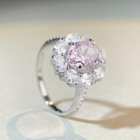 Bague de haute joaillerie pour femme en argent sterling S925, motif fleur de cerisier rose, pierre précieuse haute teneur en carbone, forme œuf de pigeon, motif fleur de glace rayonnante