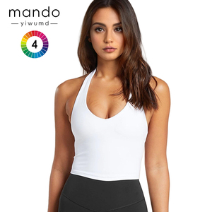 Suave comodidad ligero secado rápido Yoga camisetas sin mangas Spandex/<span class=keywords><strong>Nylon</strong></span> mujeres Halter sujetador V cuello verano espalda descubierta deportes - Product Image 4