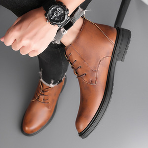 Bottes Martin pour Hommes en Cuir Véritable, Bout Rond, Talon Plat, Semelle Extérieure Antidérapante en Caoutchouc, Doublure en Microfibre, Style Uni, Idéales pour le Travail et les Affaires - Product Image 2