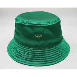 <strong>Women</strong> Fashion High Quality Luxury Custom Color Silky Satin PU Leather Cotton Nylon Fisherman <strong>Bucket</strong> Sun <strong>Hat</strong> With Embroidery Logo - Product Image 1