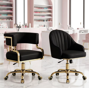 Sillón de Manicura Moderno de Lujo con Base Dorada y Tapicería de Cuero PU, Juego de Sillas para Técnicos de Pedicura y Manicura, con Ruedas, para Uso Comercial - Product Image 2