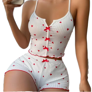 <span class=keywords><strong>Ensemble</strong></span> de pyjama sexy et luxueux avec short à bretelles et nœud, respirant, taille élastique, confortable pour la maison - Product Image 4