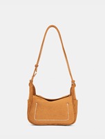 Tas Selempang Wanita Bahan Suede Desain Jahitan Kontras Mini Hobo  Dompet Wanita Kantong Samping Logo Custom