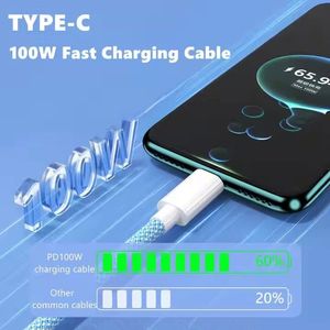 สายชาร์จเร็ว 100W ความเร็วสูง สายถักไนลอน USB เป็น Type-C 6A สายดาต้า USB C ยาว 1 เมตร 2 เมตร - Product Image 3