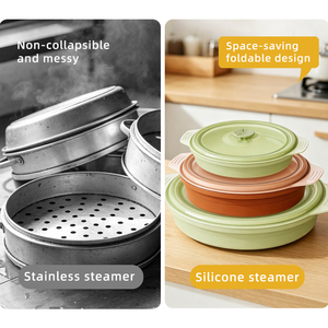Casserole vapeur <span class=keywords><strong>en</strong></span> <span class=keywords><strong>silicone</strong></span> de qualité alimentaire écologique avec design pliable, capacité de 1300 ml, compatible <span class=keywords><strong>micro</strong></span>-ondes - Product Image 5