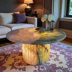 Factory Direct Modern Marble <b>Top</b> Living Room Polished Natural Green Table Marble Slab Light Green Onyx Dining Coffee Table <b>Top</b> - Product Image 2