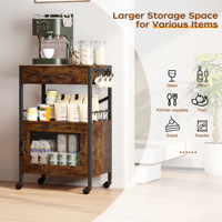 Organisateur de cuisine, chariot de rangement pour micro-ondes, armoire de bar à café avec porte en maille, buffet, table mobile sur roulettes pour la cuisine