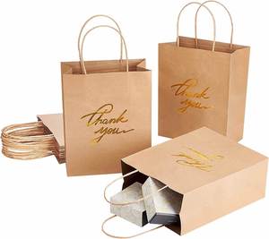 ถุงกระดาษคราฟท์สีน้ำตาลรีไซเคิลพร้อมหูหิ้วแบบ Flexiloop สำหรับของขวัญงานปาร์ตี้ งานฝีมือ เทียน และกรอบรูป ขอบคุณ - Product Image 1