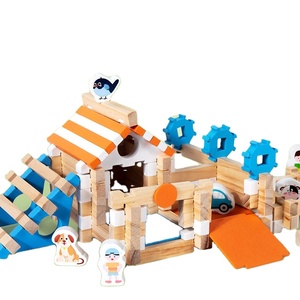 Juego de Bloques de Construcción de Madera, Juguete de Construcción de Cabaña de Madera, Casa DIY, Castillo, <span class=keywords><strong>Montessori</strong></span>, Preescolar, Educación en Casa - Product Image 2