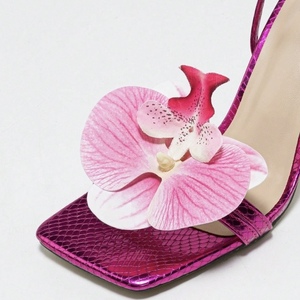 Chaussures à talons pour femmes, escarpins style été, fleur rose, talon haut pour femmes - Product Image 6