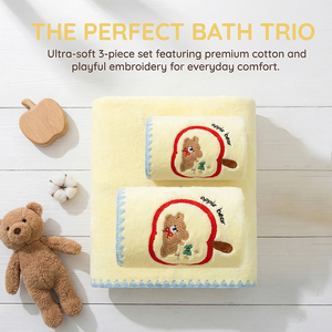 Ensemble de serviettes de bain pour femmes motif ours mignon, absorbant l'eau, pour la maison, avec serviettes de toilette pour adultes, lingettes pour cheveux et bonnet de séchage des cheveux, ensemble trois pièces - Product Image 5