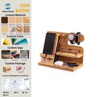 Station d'accueil pour téléphone portable moderne à double niveau, en bambou naturel, organiseur de chevet, sur mesure, multifonctionnel, cadeaux pour hommes