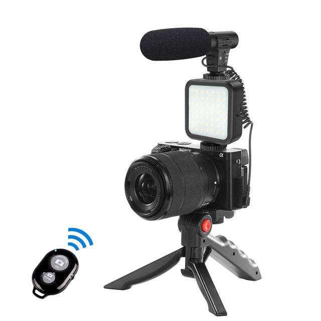Vlog Shooting Kits Studio Photography Suit with LED Light Holder Microphone Live Recording Mini Tripod for Smartphone Camera