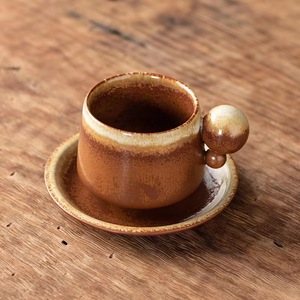 Tasse et assiette en argile faite à la main multi couleurs turques ensemble de tasses à café en porcelaine - Product Image 5