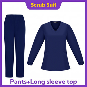 Women's Scrub Set Long Sleeve Two Piece Knitted Polyester Moisture Wicking Hospital Uniforms Split Set S XXL - Product Image 4