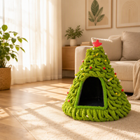 Nichoir pour animaux de compagnie en forme de sapin de Noël, nid triangulaire en nylon, imprimé animal mignon, abri portable pour chats et chiens, intérieur/extérieur