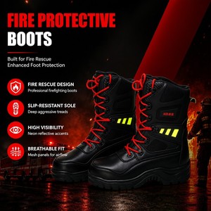 Bottes de sauvetage incendie avec semelles intérieures anti-perforation en fibre complexe, imperméables et antidérapantes pour chaussures de sécurité de travail en extérieur - Product Image 1