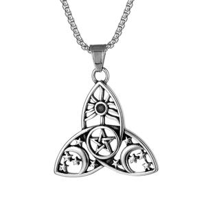 Collier Créatif et Tendance en Acier Inoxydable Triple Lune Déesse Celtique Nœud Triangle Étoile Lune Soleil Mythologie Odin Acier - Product Image 1