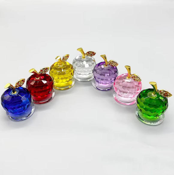 HBL Wholesale Hand Carved Crystal Glass Apple Paperweight Collectible Figurines Christmas Gift Home Decoration
