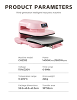 Presse à chaud intelligente 3ème génération CH2352 38*38cm avec base coulissante pour impression manuelle de vêtements DTF et par sublimation